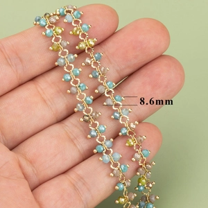 Handmade gold plated copper chain with multi-color zircon beads for DIY jewelry making