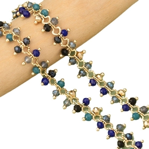 Gold-plated copper chain with multi-color zircon beads for DIY jewelry making
