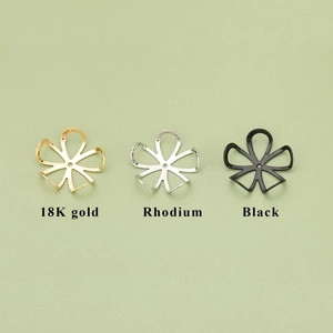 Three-color floral hollow metal spacers in 18K gold, rhodium, and black finish for DIY jewelry