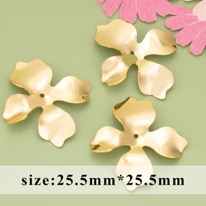 Polished 25.5mm golden 4-petal metal flower charms for DIY jewelry making and crafts