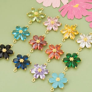 Kupfer Blume Verbinder Charms Mit Strass Sechsblättrige Blume Anhänger Für DIY Ohrringe Armband Schmuckherstellung Damen Zubehör