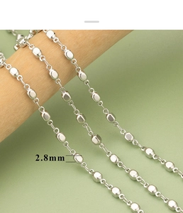 Detailed macro view of 2.8mm silver beaded chain wrapped on a wooden cylinder