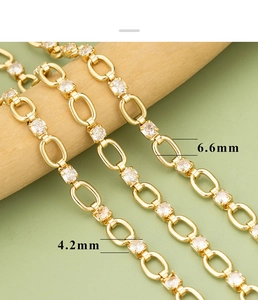 Detail der klobigen Goldkette mit 6,6 mm und 4,2 mm Zirkonia-Inlay für DIY-Schmuckherstellung