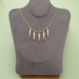 18k gold plated necklace with five gradient pink zircon bamboo style rectangular pendants