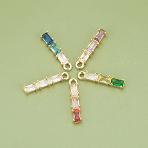 18k gold-plated baguette-cut colorful zircon bamboo pendants for DIY jewelry sets