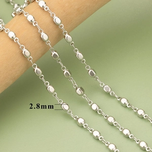 Silver olive bead chain link 2.8mm for DIY jewelry making on wooden prop