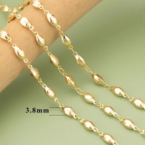 18K gold plated DIY jewelry chain featuring 3.8mm olive-shaped links for necklaces