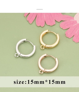Detailed view of 15mm gold-plated DIY hoop earrings with loop in three metallic colors
