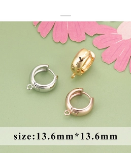 Detail of 13.6mm round leverback earring hooks in gold, silver and rose gold finishes