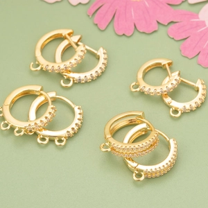 18K Gold Plated Copper Rhinestone Huggie Hoop Earrings DIY Jewelry Making Findings With Hanging Loop For Women Handmade