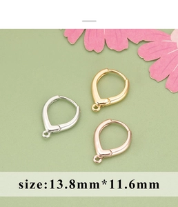 DIY jewelry earring hooks in gold, silver, and rose gold finishes, 13.8mm x 11.6mm