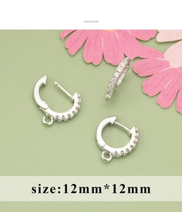Silver cubic zirconia micro-pave round earring hoops with hanging loop 12mm size