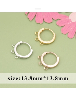 Three colors of 13.8mm round copper ear loops with triple hanging rings for DIY jewelry