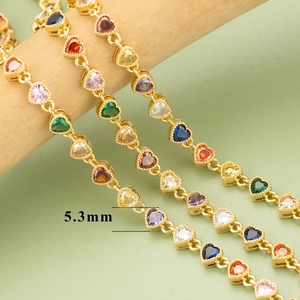 Pulsera artesanal con circonitas de colores en forma de corazón 5,3mm y oro