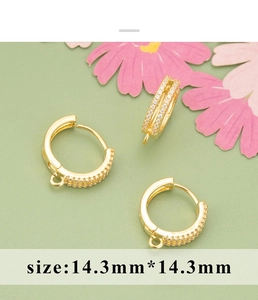 Detailed size 14.3mm view of 18K gold plated hoop earrings with micro-set zircon crystals