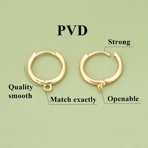 Gold plated round hoop earring components with openable hinge and hanging loop