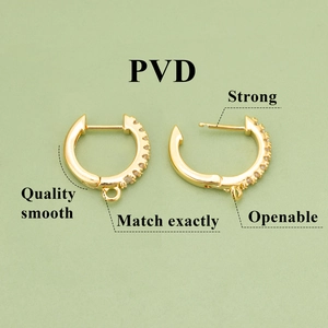 PVD 18K gold plated zircon huggie hoop earrings with DIY hanging loop for jewelry making