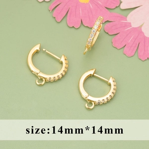 18K gold plated brass ear hoop with micro-paved cubic zirconia and small hanging loop