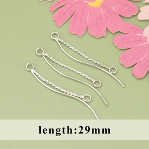 Three-piece set of silver metal curved bar and rope chain earring components, length 29mm