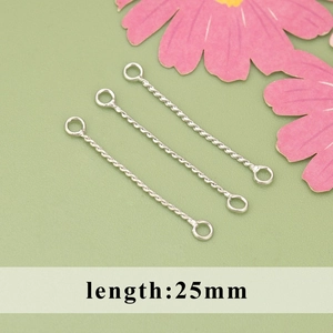Set of three 25mm silver plated twisted connector bars for handmade earring jewelry diy