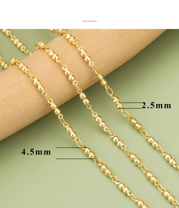 Detailed view of 18k gold plated jewelry chain with 2.5mm beads and 4.5mm spacing
