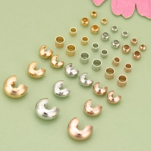 18K Gold Plated Copper Crimp Beads And Crimp Covers For DIY Jewelry Making Findings C-Shape Position Beads Connector End Caps