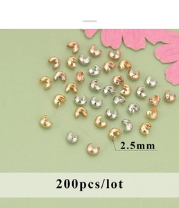 Detail of 2.5mm gold and silver crimp covers for DIY jewelry making in 200pcs packs