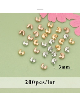 3mm 18K gold plated crimp covers for jewelry making in gold silver and rose gold
