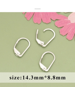 Macro view of three silver leverback earring hooks with size 14.3mm by 8.8mm