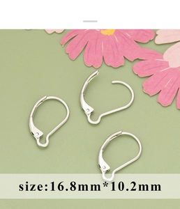 Macro detail of 16.8mm leverback ear hooks in polished silver finish for DIY jewelry