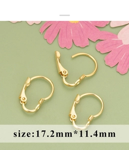 Detailed view of 18K gold plated lever-back earring hooks with 17.2x11.4mm size guide