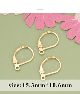 Detailed view of 18K gold plated lever-back ear wire hooks for jewelry making 15.3x10.6mm