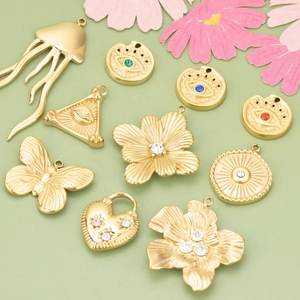 Stainless Steel Vintage DIY Charms Evil Eye Heart Butterfly Moon Sun Pendants Gold Silver Rhinestone For Jewelry Making