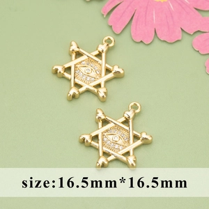 Golden 16.5mm star of David evil eye pendant with micro-set zircon stones for jewelry DIY