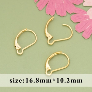 18K gold plated brass leverback earring hooks for DIY jewelry making 16.8mm x 10.2mm