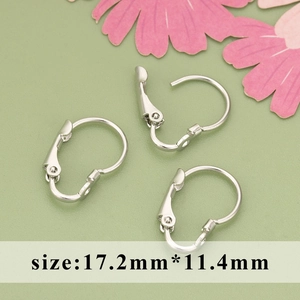 Polished silver lever-back earring hooks for jewelry making, size 17.2mm x 11.4mm