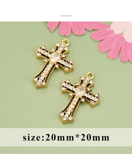 Detail van gouden kruishanger met strass-steentjes, 20mm x 20mm voor DIY sieraden maken