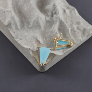 Orecchini a trapezio in vetro blu placcati oro 18K con anello per gioielli fai da te