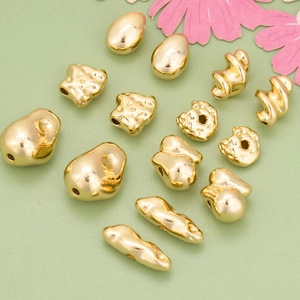 Baroque Irregular Copper Beads 18K Gold Silver Plated Through Hole Spacer Beads For DIY Jewelry Making Bracelet Accessories