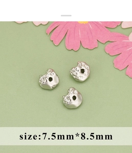 Silver bow-knot cartoon cat bead charm for DIY jewelry making, 7.5mm x 8.5mm size