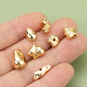 Irregular 18K gold-plated baroque beads and rock-textured spacers for DIY jewelry