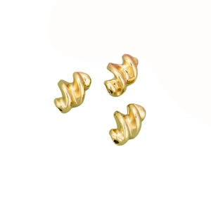 Three spiral shaped 18K gold plated baroque beads with mirror finish for DIY jewelry