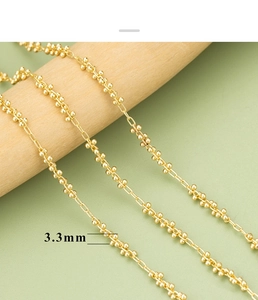Detailed view of 3.3mm golden beaded chain link for DIY jewelry making and necklaces