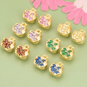 Copper 18K Gold Plated Zirconia Fruit Pomegranate Apple Pendant Charms For DIY Necklace Bracelet Jewelry Making Accessories