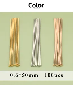 Chiodini a testa piatta per gioielli fai da te oro e argento, misura 0.6x50mm, 100 pezzi