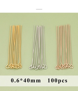 0.6x40mm copper eye pins in gold, silver, and rose gold for DIY jewelry making