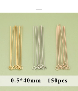 Three-color 150pcs set of 0.5x40mm gold silver and rose gold metal eye pins for jewelry