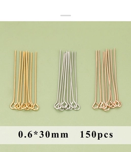 Three-color 0.6x30mm copper eye pins in gold, silver, and rose gold for DIY jewelry