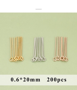 Detailed view of 0.6x20mm gold, silver, and rose gold eye pins for DIY jewelry making