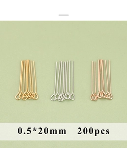 Detailed view of 0.5x20mm metal eye pins in gold silver and rose gold finishes 200pcs